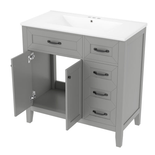 36 Bathroom Vanity With Sink Combo, Gray Bathroom Cabinet With Drawers, Solid Frame And MDF Board