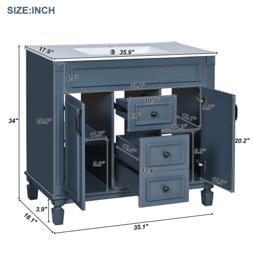 36'' Bathroom Vanity with Top Sink – Modern Storage Cabinet with 2 Soft-Closing Doors & 2 Drawers, Single Sink Vanity