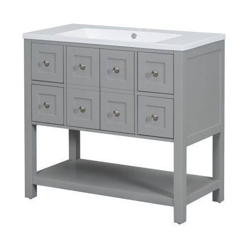 36'' Bathroom Vanity with Undermount Sink – Free Standing Vanity Set with 4 Drawers & Soft Closing Doors, Solid Wood Frame