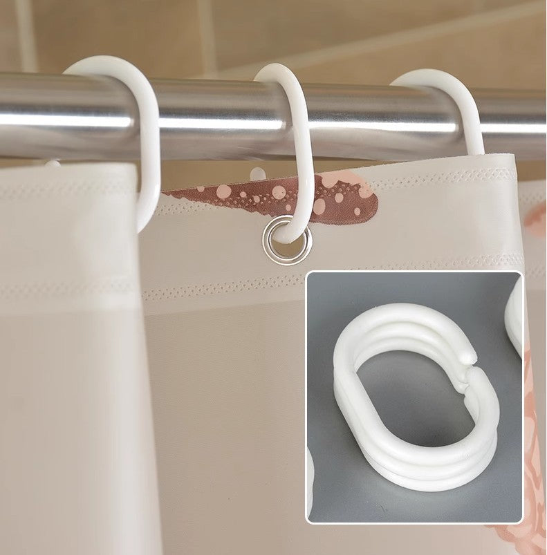 Punch-Free Waterproof Shower Curtain – PEVA, Mildew-Resistant with Hook Set