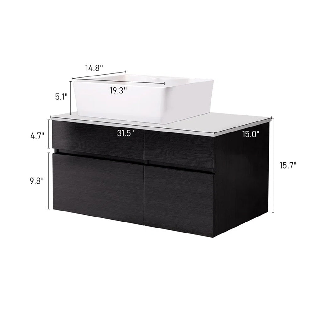 31.5 Inches Wall Mounted Single Bathroom Vanity With Engineered Stone Top