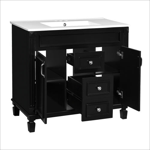 36'' Bathroom Vanity with Top Sink – Modern Storage Cabinet with 2 Soft-Closing Doors & 2 Drawers, Single Sink Vanity (Black)