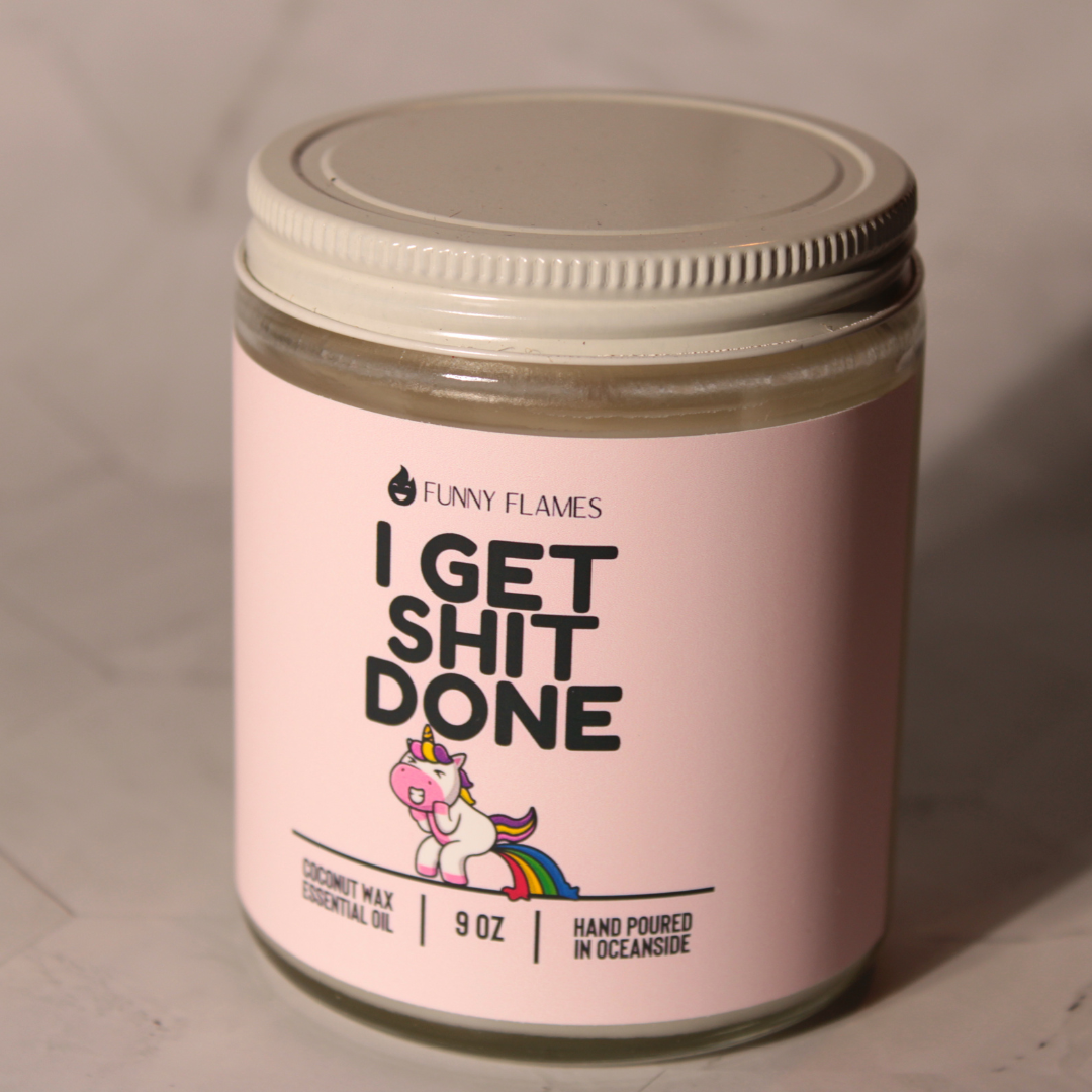 "I Get Sh*t Done" Unicorn Poop Rainbow Candle – Peppermint Scent, 9oz Coconut Apricot Wax