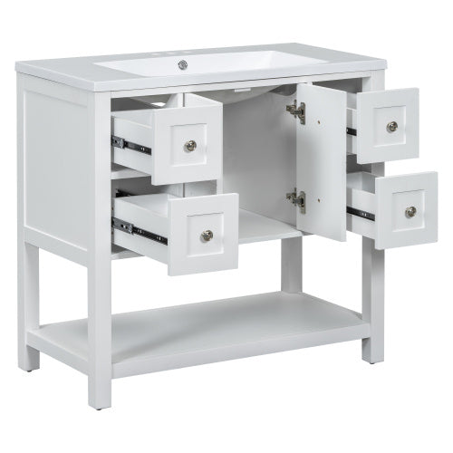 36'' Bathroom Vanity with Undermount Sink, Free Standing Vanity Set with 4 Drawers & Soft Closing Doors, Solid Wood Frame Bathroom Storage Cabinet