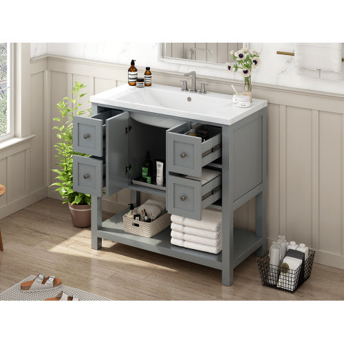 36'' Bathroom Vanity with Undermount Sink – Free Standing Vanity Set with 4 Drawers & Soft Closing Doors, Solid Wood Frame