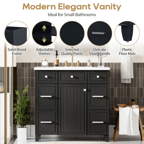 36" Bathroom Vanity Cabinet with Sink Top Combo Set – Black Shaker Design with Soft Closing Doors and 3 Drawers
