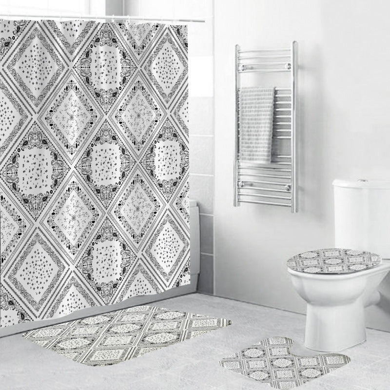 Black and White Patterned Waterproof Polyester Shower Curtain – Green-Inspired Bohemian Designs