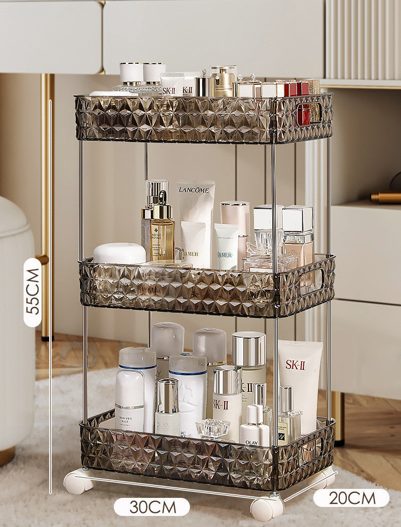 Light Luxury Mobile Bathroom Storage Trolley – Transparent Plastic with Diamond Pattern