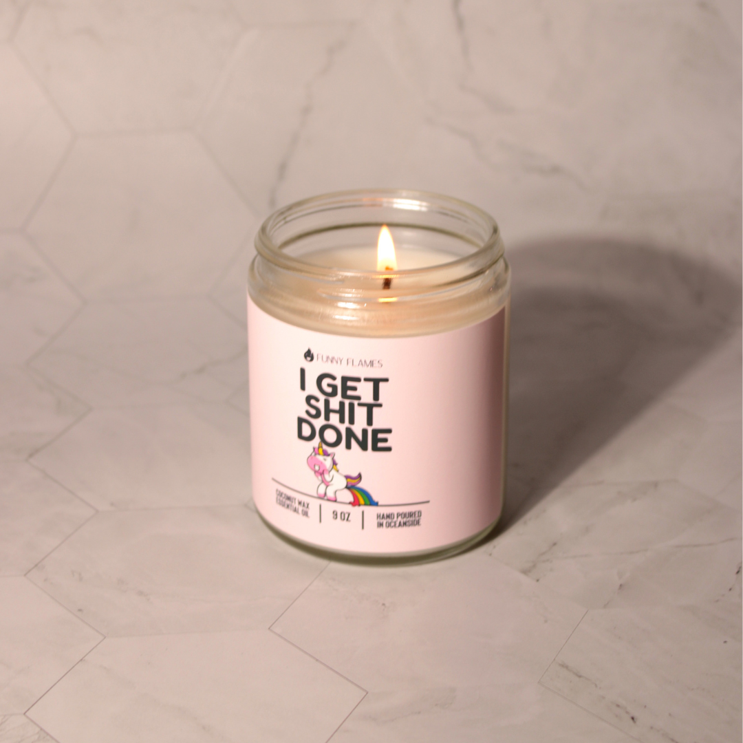 "I Get Sh*t Done" Unicorn Poop Rainbow Candle – Peppermint Scent, 9oz Coconut Apricot Wax