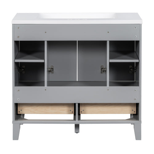 36'' Bathroom Vanity with Resin Sink Combo – Freestanding Solid Wood Frame Vanity Set with 4 Soft Closing Doors & 2 Drawers