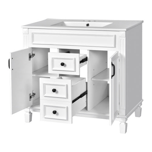 36'' Bathroom Vanity with Top Sink – Modern Storage Cabinet with 2 Soft-Closing Doors & 2 Drawers, Single Sink Vanity (White)