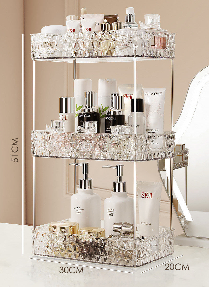 Light Luxury Mobile Bathroom Storage Trolley – Transparent Plastic with Diamond Pattern