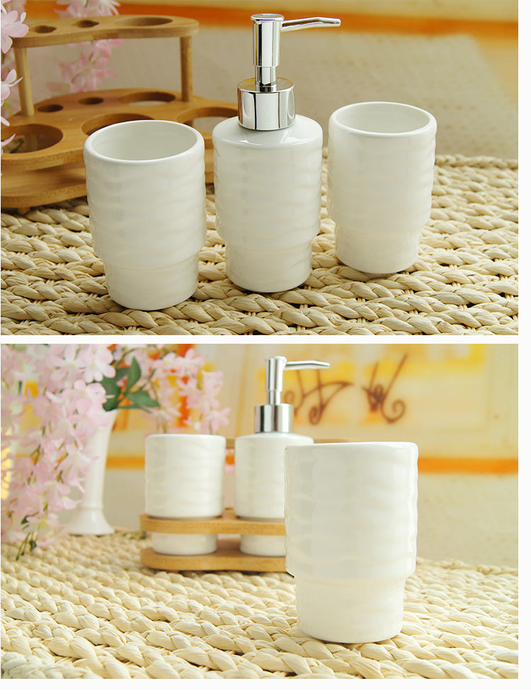 Bathroom Accessories Set – Elegant Three-Piece Collection with Wooden Frame