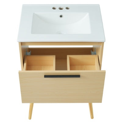 24 Bathroom Vanity With Sink Combo, Multi-functional Bathroom Cabinet With Drawer, MDF Board, Natural