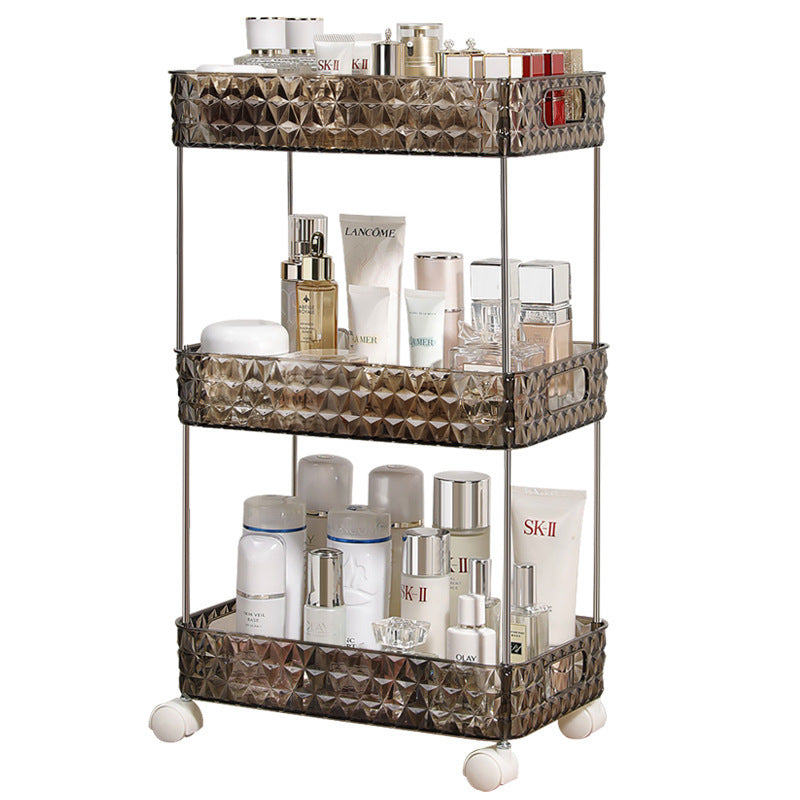 Light Luxury Mobile Bathroom Storage Trolley – Transparent Plastic with Diamond Pattern