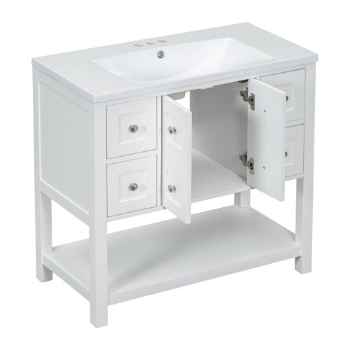 36'' Bathroom Vanity with Undermount Sink, Free Standing Vanity Set with 4 Drawers & Soft Closing Doors, Solid Wood Frame Bathroom Storage Cabinet