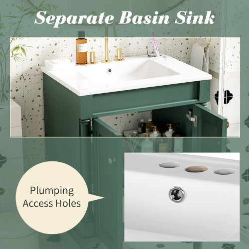 24" Bathroom Vanity with Top Sink – 2-Tier Modern Storage Cabinet, Large Shelves & Clean Lines