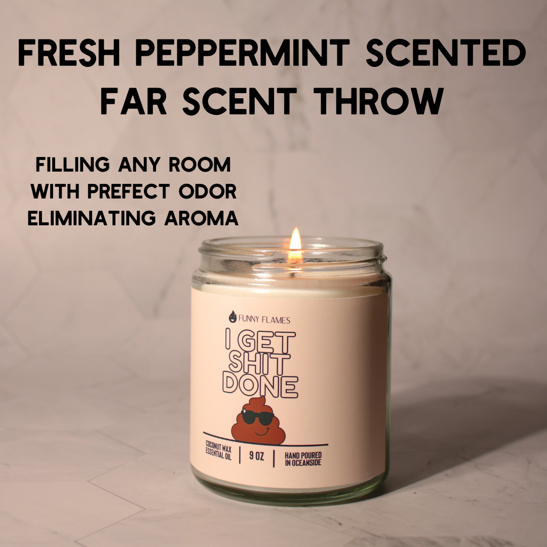 I Get Sh*t Done" Emoji Bathroom Candle – Peppermint Scent, 9oz Funny Bathroom Essential