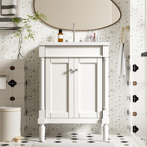 24" Bathroom Vanity with Top Sink – 2-Tier Modern Storage Cabinet, Large Shelves & Clean Lines
