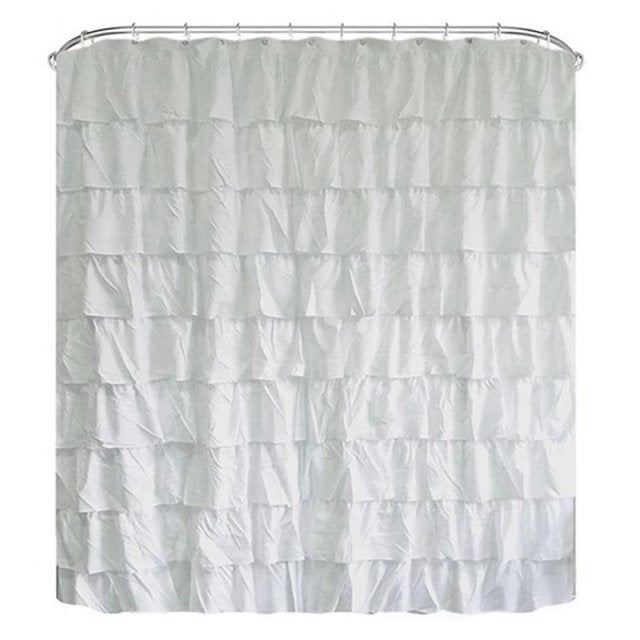 Waterproof Shower Curtain with Corrugated Edge and Ruffle Detail – Clear Polyester