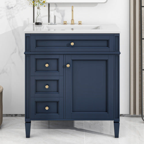 30" Bathroom Vanity with Top Sink – Modern Storage Cabinet with 2 Drawers and a Tip-out Drawer