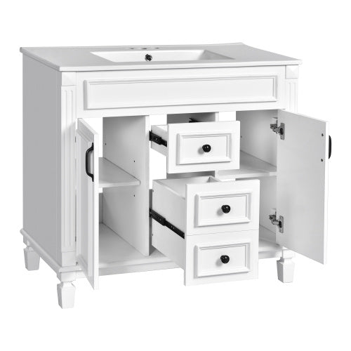36'' Bathroom Vanity with Top Sink – Modern Storage Cabinet with 2 Soft-Closing Doors & 2 Drawers, Single Sink Vanity (White)