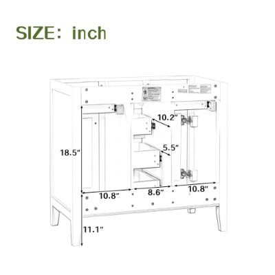 36 Bathroom Vanity With Ceramic Basin, Two Cabinets And Five Drawers, Solid Wood Frame, Grey