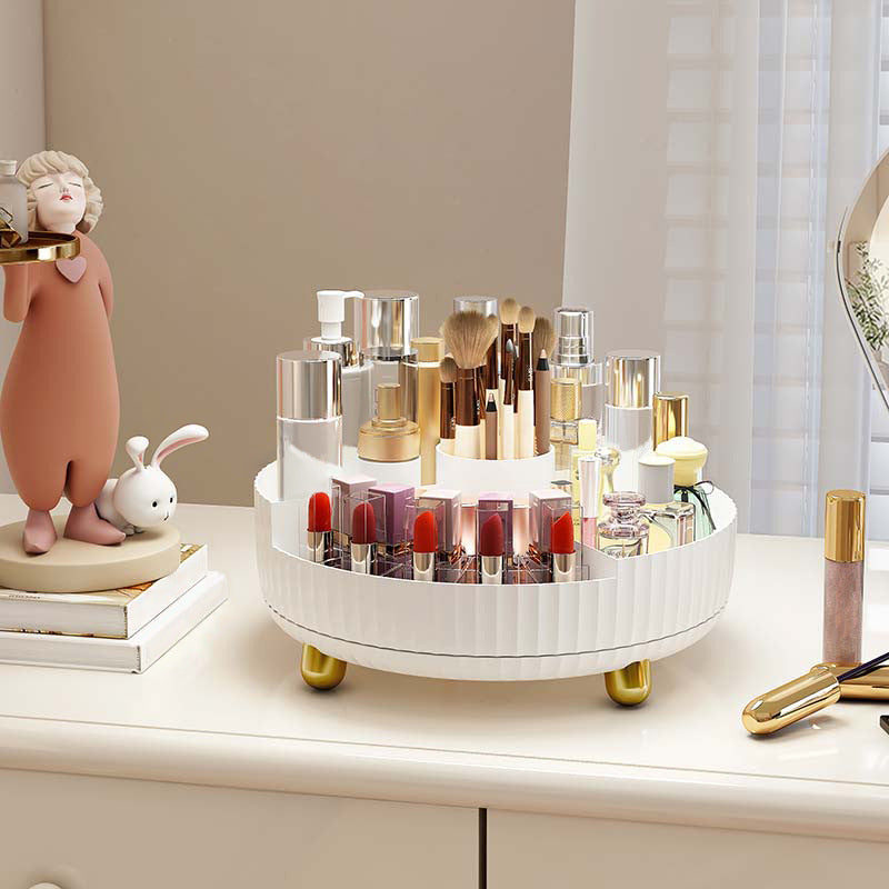 Rotating Plastic Cosmetic Storage Box – Modern Simplicity with Striped Design
