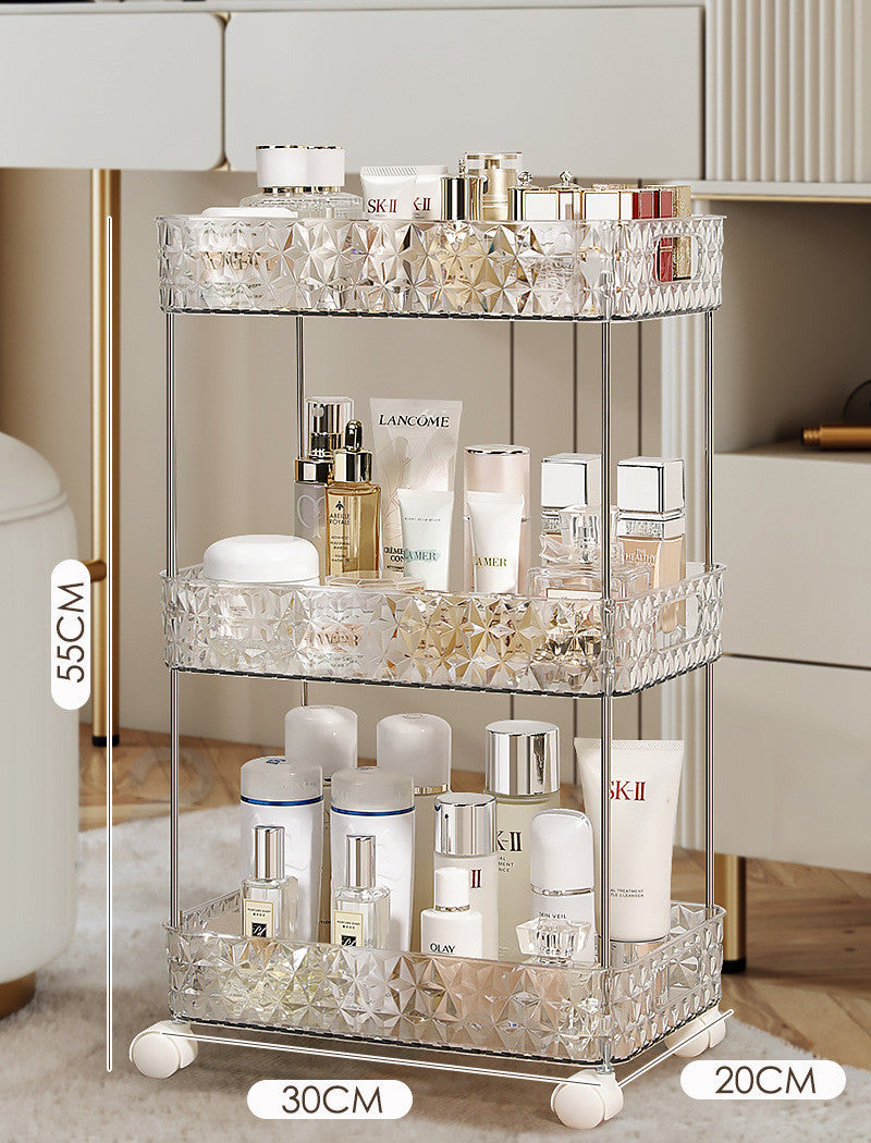 Light Luxury Mobile Bathroom Storage Trolley – Transparent Plastic with Diamond Pattern
