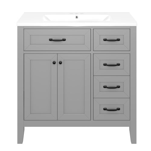 36 Bathroom Vanity With Sink Combo, Gray Bathroom Cabinet With Drawers, Solid Frame And MDF Board