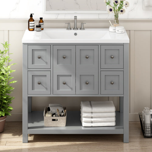 36'' Bathroom Vanity with Undermount Sink – Free Standing Vanity Set with 4 Drawers & Soft Closing Doors, Solid Wood Frame