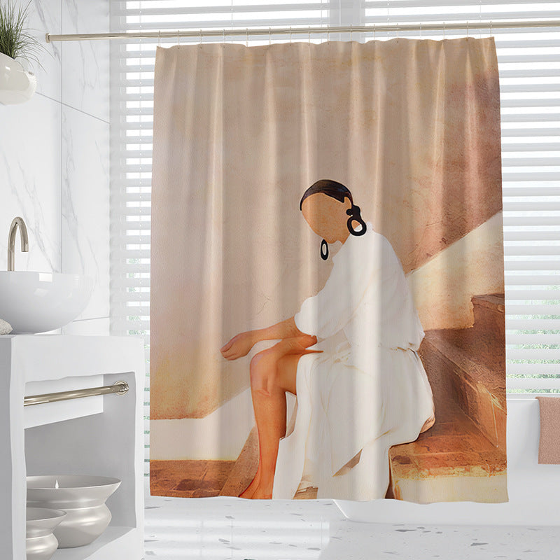 Hand-Drawn Woman Geometric Line Illustration Shower Curtain – Premium Polyester
