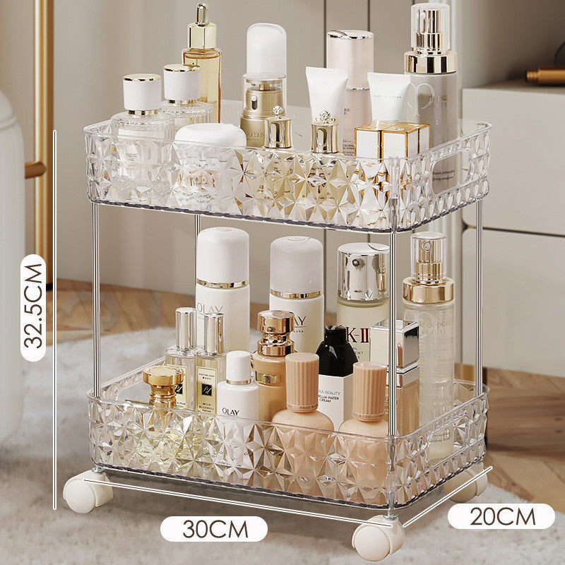 Light Luxury Mobile Bathroom Storage Trolley – Transparent Plastic with Diamond Pattern