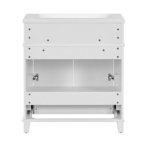 30'' Bathroom Vanity with Resin Sink – Solid Wood Frame, Soft Closing Doors, Retro Style, White