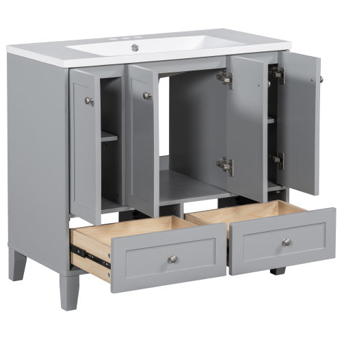 36'' Bathroom Vanity with Resin Sink Combo – Freestanding Solid Wood Frame Vanity Set with 4 Soft Closing Doors & 2 Drawers