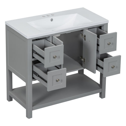 36'' Bathroom Vanity with Undermount Sink – Free Standing Vanity Set with 4 Drawers & Soft Closing Doors, Solid Wood Frame