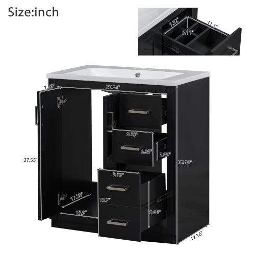 30'' Bathroom Vanity with Resin Sink Combo, Solid Wood Frame Bathroom Storage Cabinet, Freestanding Vanity Set with 3 Drawers & Soft Closing Doors