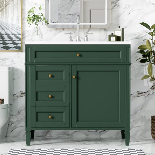 36'' Bathroom Vanity with Top Sink – Modern Storage Cabinet with 2 Drawers & Tip-Out Drawer, Single Sink Vanity