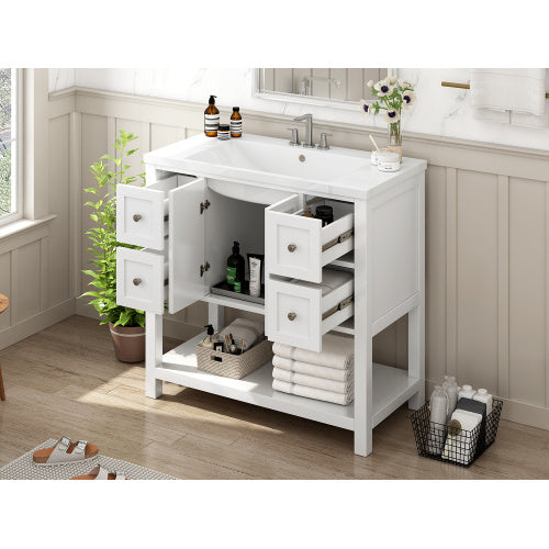 36'' Bathroom Vanity with Undermount Sink, Free Standing Vanity Set with 4 Drawers & Soft Closing Doors, Solid Wood Frame Bathroom Storage Cabinet