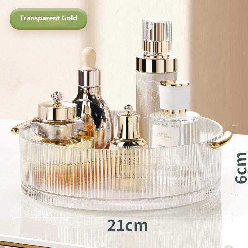 Rotating Plastic Cosmetic Storage Box – Modern Simplicity with Striped Design