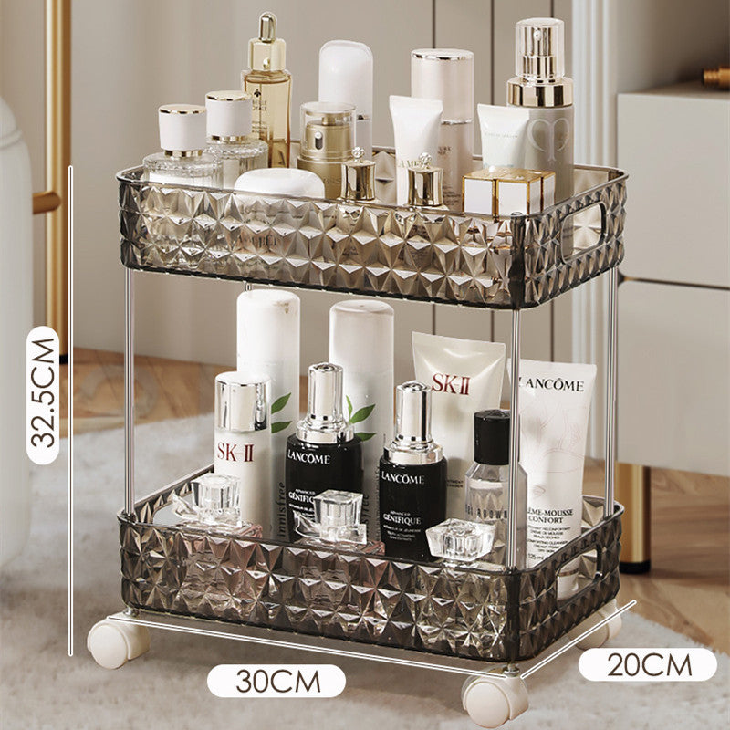 Light Luxury Mobile Bathroom Storage Trolley – Transparent Plastic with Diamond Pattern