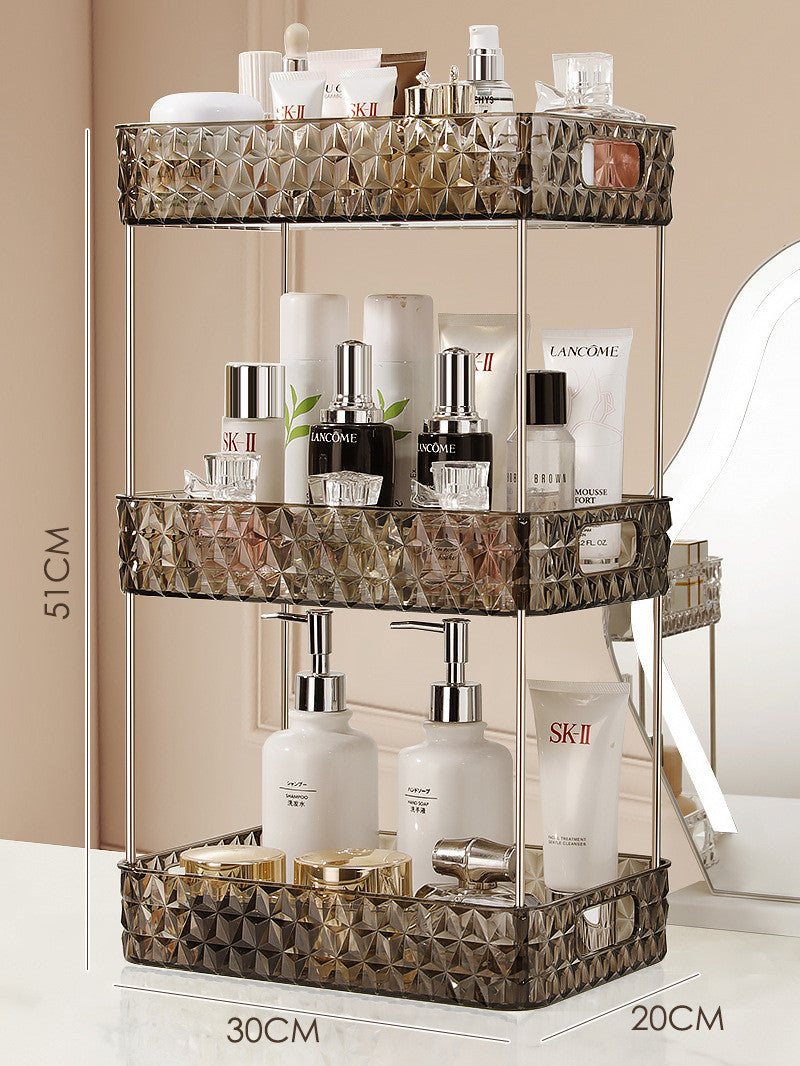Light Luxury Mobile Bathroom Storage Trolley – Transparent Plastic with Diamond Pattern