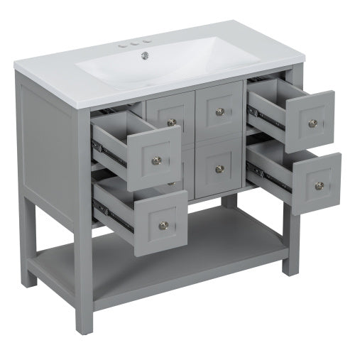 36'' Bathroom Vanity with Undermount Sink – Free Standing Vanity Set with 4 Drawers & Soft Closing Doors, Solid Wood Frame