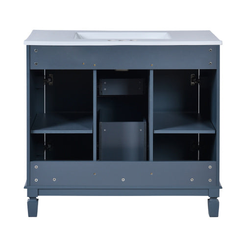 36'' Bathroom Vanity with Top Sink – Royal Blue Mirror Cabinet, Modern Storage with 2 Soft-Closing Doors & Drawers, Single Sink Vanity