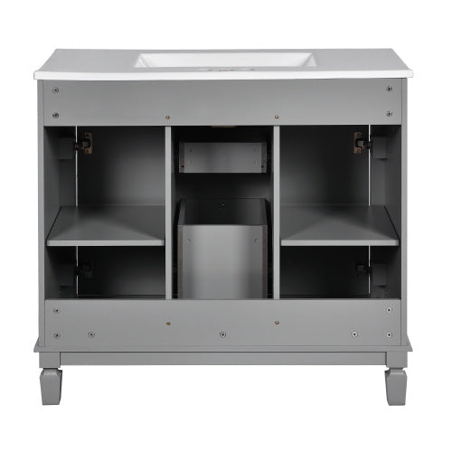 36'' Bathroom Vanity with Top Sink – Modern Storage Cabinet with 2 Soft-Closing Doors & 2 Drawers, Single Sink Vanity (Grey)