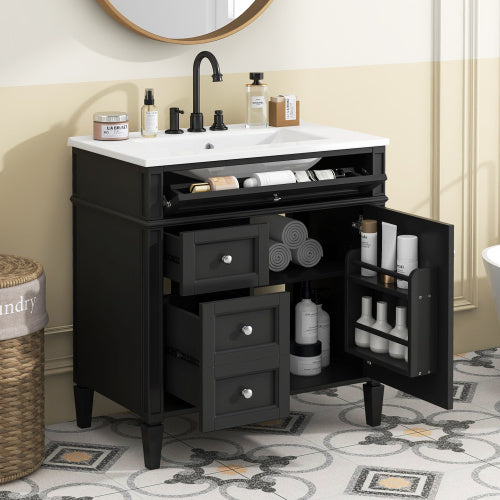 30" Bathroom Vanity with Top Sink – Modern Storage Cabinet with 2 Drawers and a Tip-out Drawer