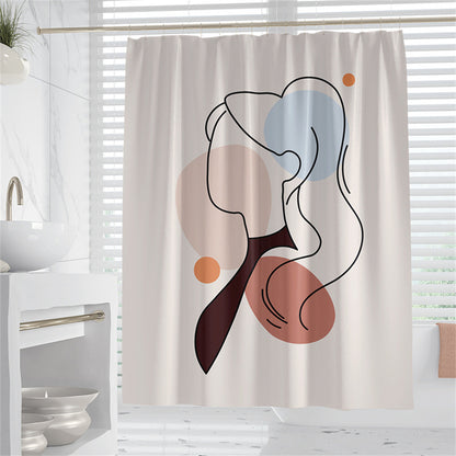 Hand-Drawn Woman Geometric Line Illustration Shower Curtain – Premium Polyester