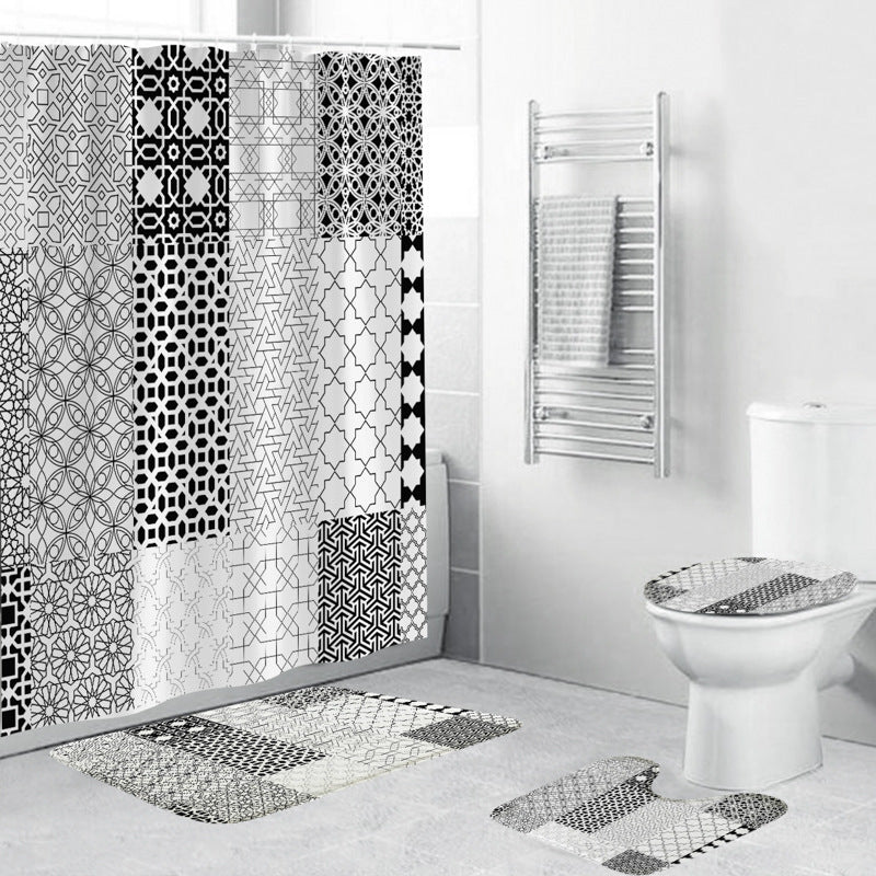 Black and White Patterned Waterproof Polyester Shower Curtain – Green-Inspired Bohemian Designs