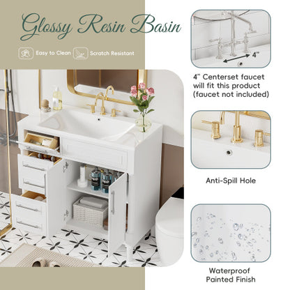 36'' Bathroom Vanity With Top Resin Sink, Freestanding Bathroom Storage Cabinet With 2 Drawers And A Tip-out Drawer, Solid Wood Frame Vanity Set, Height Adjustable Shelf