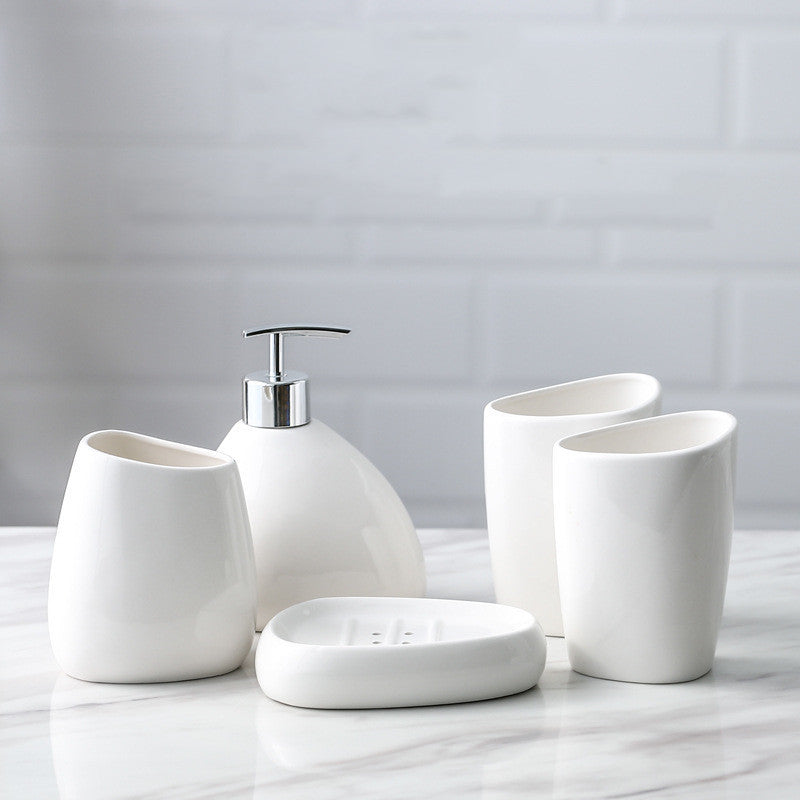 Simple White Porcelain Bathroom Five-Piece Set